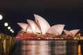 Scenic view of the Sydney Opera House and Sydney Harbour Bridge in Australia at night Royalty Free Stock Photo