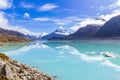 Scenic view of Tasman Glacier over Tasman Lake at Mount Cook, New Zealand Royalty Free Stock Photo