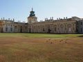 Scenic view to courtyard and facade of royal Wilanow palace in Warsaw european capital city of Poland in 2018 on October