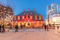 scenic view to Hauptwache in red light - guard house - in dawn in Frankfurt