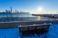 Scenic view to New York, Manhattan over Hudson river from Liberty State Park in wintertime. New Jersey, USA Royalty Free Stock Photo