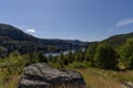 Picturesque view to a Norwegian mountain lake on a nice summer day