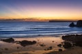 Scenic view of the Tonel Beach Praia do Tonel in Sagres, Algarve, at sunset, with the Cabo de Sao Vincente on the backround Royalty Free Stock Photo