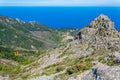 Scenic view from the top of Capanne Mountain in Elba Island. Province of Livorno, Tuscany, Italy. Royalty Free Stock Photo