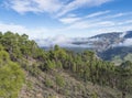 Scenic view from top of Tamadaba natural park with green hills, forest mountains and dam lake. Gran Canaria, Canary Royalty Free Stock Photo