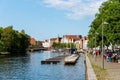 Scenic view of Trave River and waterfront in the old harbour in Lubeck, Germany