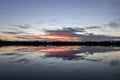 Scenic view of trees and a beautiful sunset reflecting on a tranquil lake Royalty Free Stock Photo