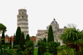 Scenic View through Trees of Leaning Tower and Pisa Cathedral, Piazza del Duomo, Pisa, Tuscany, Italy