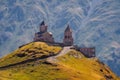 Scenic view of Tsminda Sameba church in Caucasus, Kazbegi, Georgia Royalty Free Stock Photo