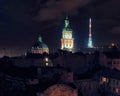 Scenic view of historical city center at night, Lviv, Ukraine. UNESCO world heritage site Royalty Free Stock Photo