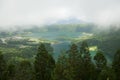 Scenic view under the clouds of Lagoa das Sete Cidades, Azores Royalty Free Stock Photo