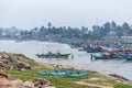 scenic view of various boats on water and people around, Asia