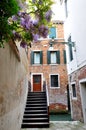 Scenic view of venetian building and wisteria flowers, Venice