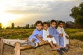 Scenic view of village kids in wheat harvesting season Royalty Free Stock Photo