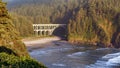 Scenic view of vintage bridge on Oregon Coast Otter Crest Loop known as Rocky Creek Bridge or the Ben Jones Bridge.