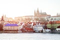 Scenic view of Vltava river, Castle and buildings in Prague, Czech Republic Royalty Free Stock Photo