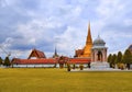 Scenic view of Wat Phra Kaew or Temple of the Emerald Buddha with cloudy sky. The most sacred Buddhist temple in Thailand.