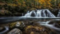 Scenic view of Waterfall in a autumm forest surrounded by rocks and trees Royalty Free Stock Photo