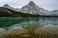 Scenic view of the Waterfowl lakes with the surrounding mountains on the Icefields Parkway in Banff National Park Royalty Free Stock Photo