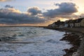 Scenic view of waves on the coastal village of Urville-Nacqueville in France during sunset