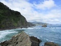 Scenic view of waves and rocks on atlantic ocean coast of Spain, Basque Country Royalty Free Stock Photo