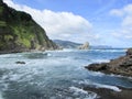 Scenic view of waves and rocks on atlantic ocean coast of Spain, Basque Country Royalty Free Stock Photo