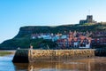 Scenic view of Whitby city and abbey in sunny autumn day Royalty Free Stock Photo