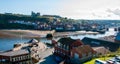 Scenic view of Whitby city and abbey in sunny autumn day Royalty Free Stock Photo