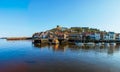 Scenic view of Whitby city and abbey in sunny autumn day Royalty Free Stock Photo