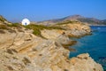 Scenic view of white chapel at beautiful ocean coastline, Greece