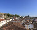 Scenic view of white houses red tiled roofs, and castle from wall of fortress. Beautiful old town with medieval. Obidos village, Royalty Free Stock Photo