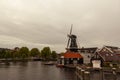 Scenic view of Windmill De Adriaan, an 18th century wind mill by the Spaarne river i