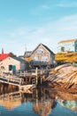 Scenic view of wooden cabins of Peggy's cove in Scotia, Canada Royalty Free Stock Photo