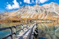 Scenic view of a wooden jetty in the water of Lake Sils, Switzerland