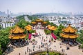 Scenic view of the Yangtze great bridge with people and crane statue from the Yellow Crane tower in Wuhan Hubei China