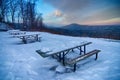 Scenic views at brown mountain overlook in north carolina at sun