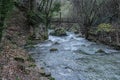 Scenic views of rapids of Aniene river near town of Subiaco, Italy