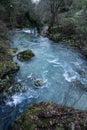 Scenic views of rapids of Aniene river near town of Subiaco, Italy