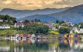 Scenic village on the coastline of fjord Royalty Free Stock Photo