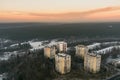 Scenic Vilnius city panorama in winter, Zirmunai district of a town. Aerial sunset view. Winter city scenery in Lithuania