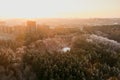 Scenic Vilnius city panorama in winter, Zirmunai district of a town. Aerial sunset view. Winter city scenery in Lithuania