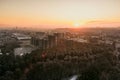Scenic Vilnius city panorama in winter, Zirmunai district of a town. Aerial sunset view. Winter city scenery in Lithuania