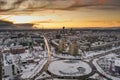 Scenic Vilnius city panorama in winter, Zirmunai district of a town. Aerial sunset view. Winter city scenery in Lithuania