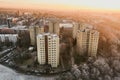 Scenic Vilnius city panorama in winter, Zirmunai district of a town. Aerial sunset view. Winter city scenery in Lithuania