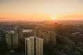 Scenic Vilnius city panorama in winter, Zirmunai district of a town. Aerial sunset view. Winter city scenery in Lithuania