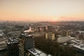 Scenic Vilnius city panorama in winter, Zirmunai district of a town. Aerial sunset view. Winter city scenery in Lithuania