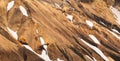 Scenic of volcanic mountain with snow covered in Fjallabak nature reserve on Icelandic highlands at Landmannalaugar, Iceland