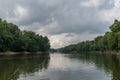 Scenic Wabash river vista in the summer set against dramatic sky, Indiana