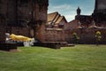 Scenic of wat yai chai mongkol ayutthaya world heritage site of Royalty Free Stock Photo