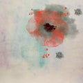Scenic watercolor background with a red poppy